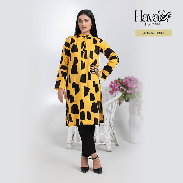 Yellow Black Print Kurti